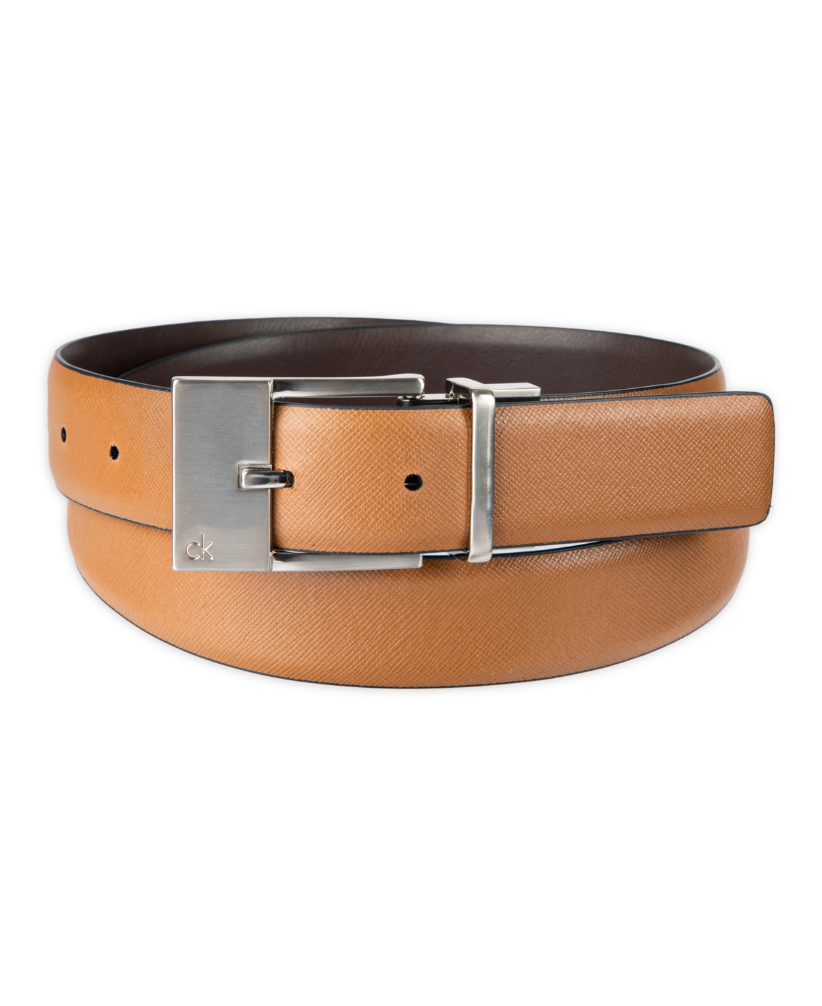 Calvin Klein Men's Elongated 2-in-1 Reversible Buckle Leather Dress Belt