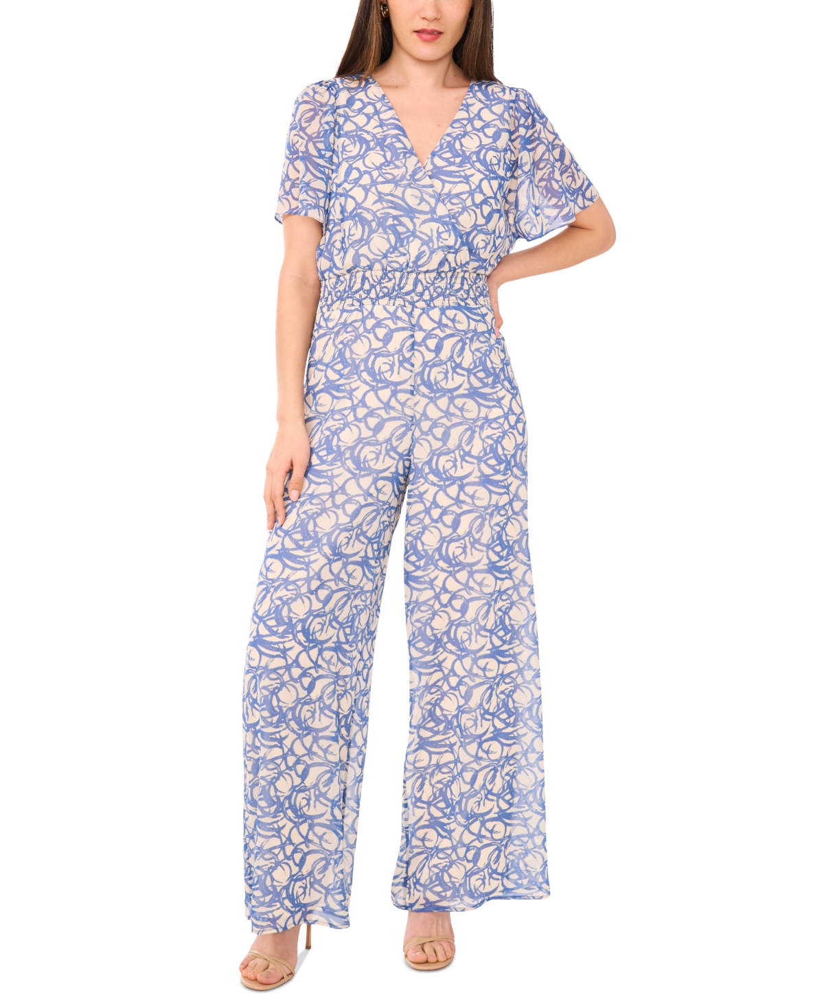 Vince Camuto Women's Printed Surplice Flutter-sleeve Jumpsuit
