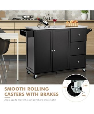 Kitchen Island 2-Door Storage Cabinet with Drawers and Stainless Steel Top