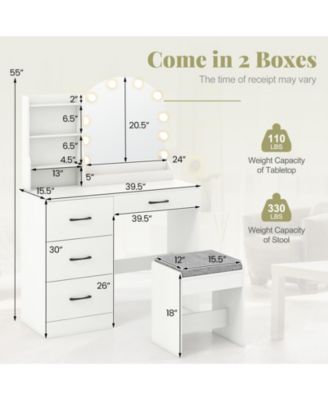 Makeup Vanity Desk Dressing Table and Stool Set with Mirror and Lights
