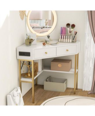 Space Saving Corner Computer Desk with 2 Large Drawers