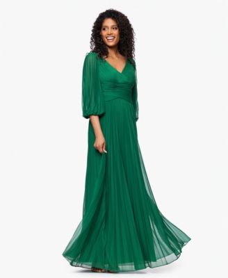 Women's Pleated Balloon-Sleeve Long Dress