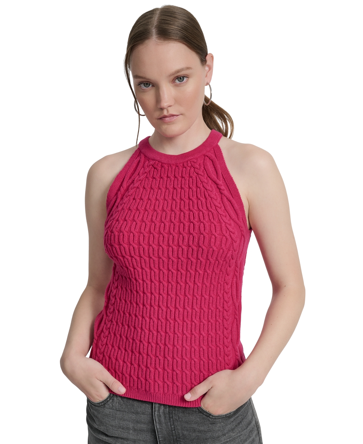 Dkny Jeans Women's Cable Knit Sleeveless Halter Top In Purple