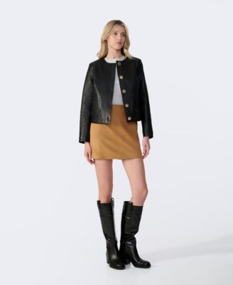 Women's Cropped Leather Jacket With Gold Buttons, Created for Macy s