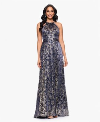 Betsy & Adam - Women's Sleeveless Metallic Halter Dress