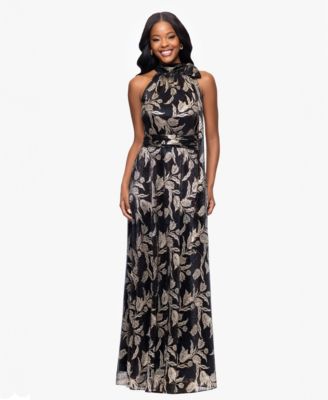 Betsy & Adam - Women's Metallic-Print Long Halter Dress