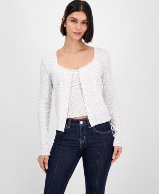 Just Polly - Juniors' Cotton Rib-Knit Striped Cardigan