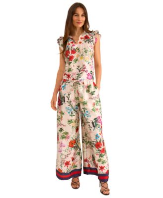 Women's Floral-Print Flutter-Sleeve Top & Wide-Leg Pants