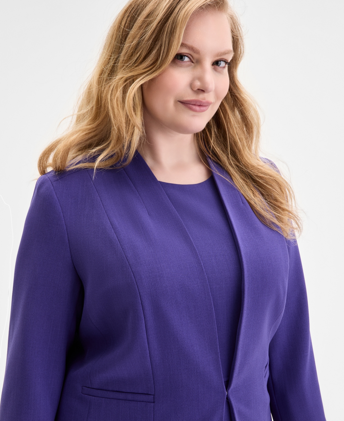 Kasper Plus Size Collarless 3/4-sleeve Blazer