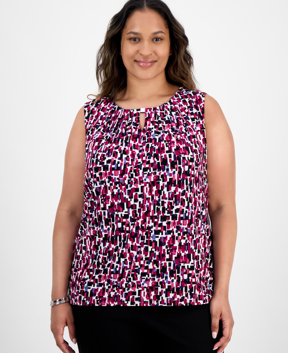 Kasper N Plus Size Chiclet-print Sleeveless Top