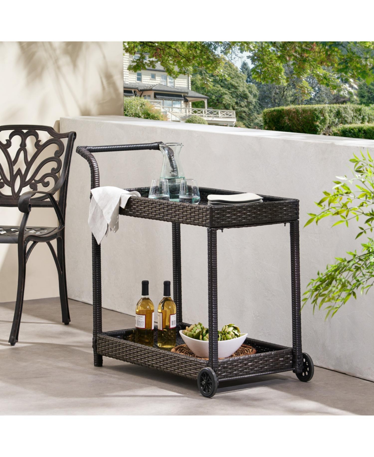 Mobile Resin Wicker Bar Cart - Entertain with Ease!