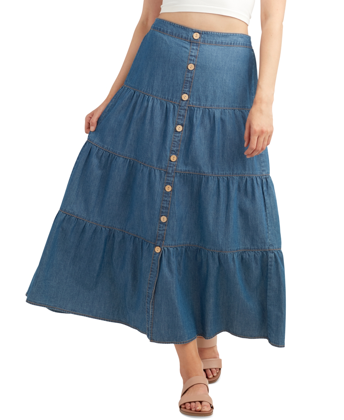 Juniors' Denim Tiered Maxi Skirt - Denim