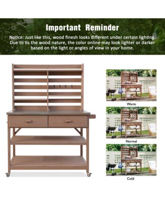 Outdoor Potting Bench with Hutch &amp; Stainless Steel Top