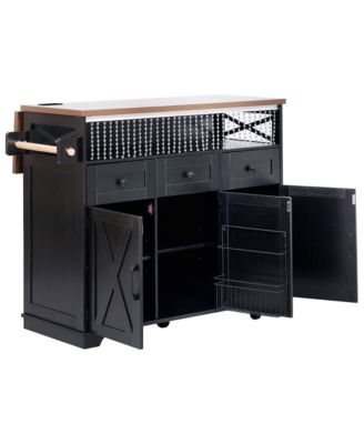 Farmhouse Kitchen Island Cart with Drop Leaf & Wheels