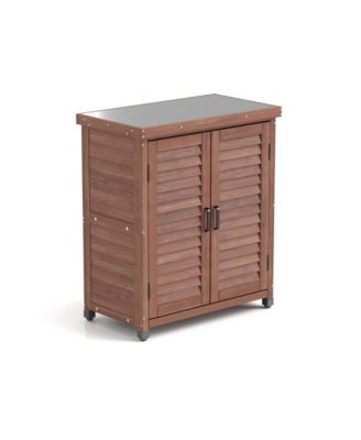 Potting Bench with Storage &amp; Metal Top - Outdoor Garden Workstation