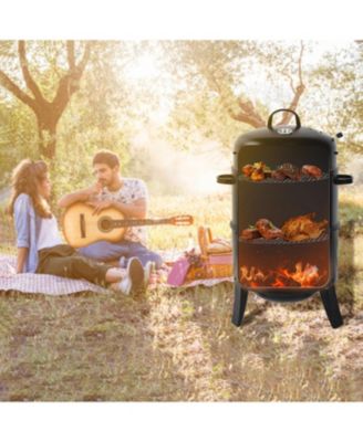 Outdoor double-layer grill, charcoal wood fired braising and smoking stove