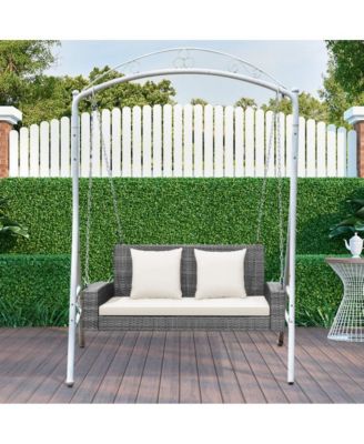 2-Person Patio PE Wicker Hanging Porch Swing Bench Chair Cushion 800 Pounds