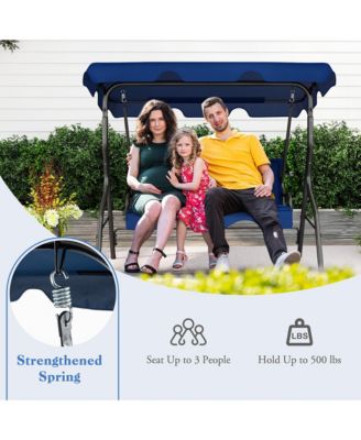 3-Person Swing Chair Porch Swing Seat w/ Adjustable Canopy Removable Cushion