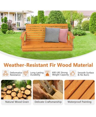 2-Person Porch Swing Chair Wooden Garden Swing Bench w/ Adjustable Chains