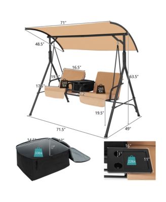 2-Person Canopy Porch Swing Padded Chair Cooler Bag Rotatable Tray