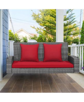 2-Person Patio PE Wicker Hanging Porch Swing Bench Chair Cushion 800 Pounds