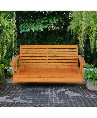2-Person Wooden Porch Swing with Hanging Chains for Garden Yard