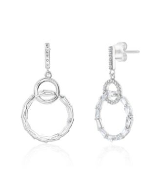 Suzy Levian Sterling Silver Cubic Zirconia Circle Drop Earrings