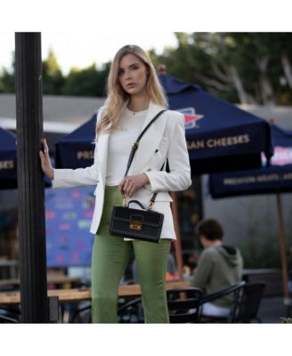 Black Purse Leather Small Crossbody Bag Cute Women's Handbag with Top Handle and Adjustable Strap