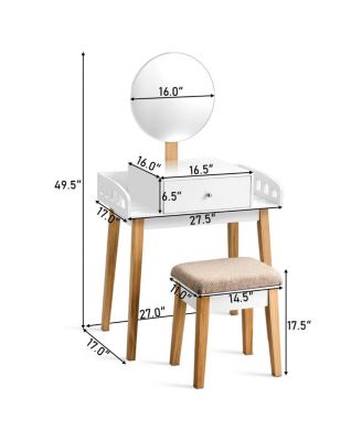 2-Pc. Wood Mirror Vanity Dressing Table Set with Drawer