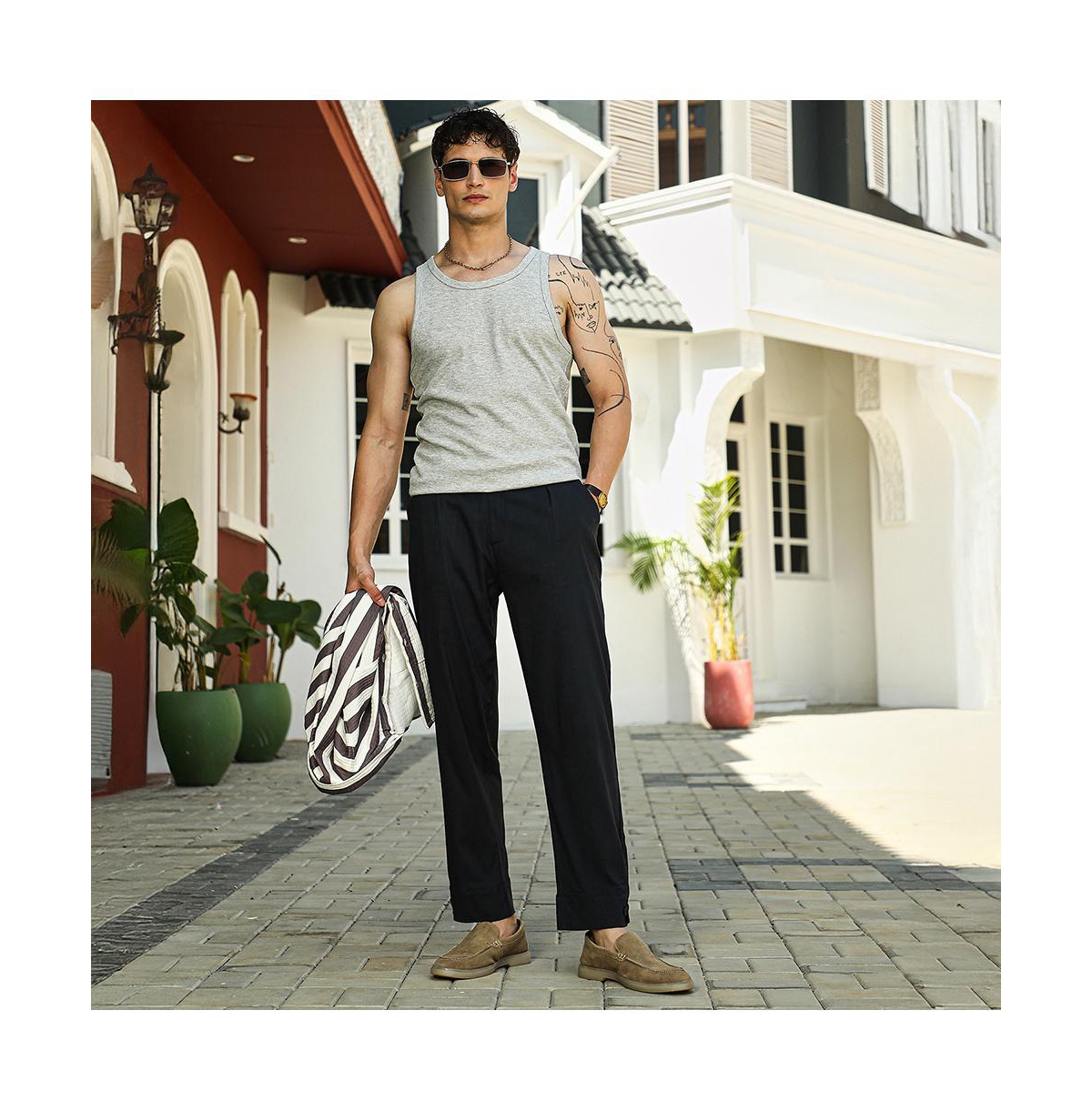 Campus Sutra Men's Midnight Black Linen-blend Tapered Trousers