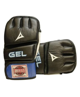 Gel Sparring MMA Glove, Real Leather Combat Mitts, Shock Absorbing Gel Padding for Grappling, Punching Bag, Cage Fighting, Muay Thai, UFC Training, Open Palm, Wrist Support, Half Thumb, Regular