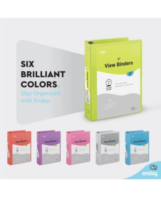 1Inch 3 Ring Binder, 1 Inch Round Ring Clear View Cover with 2 Inside Pockets Binders, Colored School Supplies Binders in Grey, Pink, Blue, Purple, Green and Red, Multicolor (6 PC) – by Enday