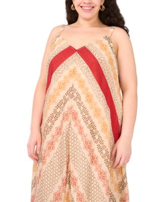 Plus Size Printed Front-Seamed V-Neck Maxi Dress