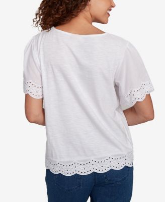 Petite Embroidered Sleeve Solid T-Shirt