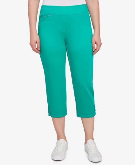 Petite Ladder Hem Soft Denim Capri Jeans - Parrot