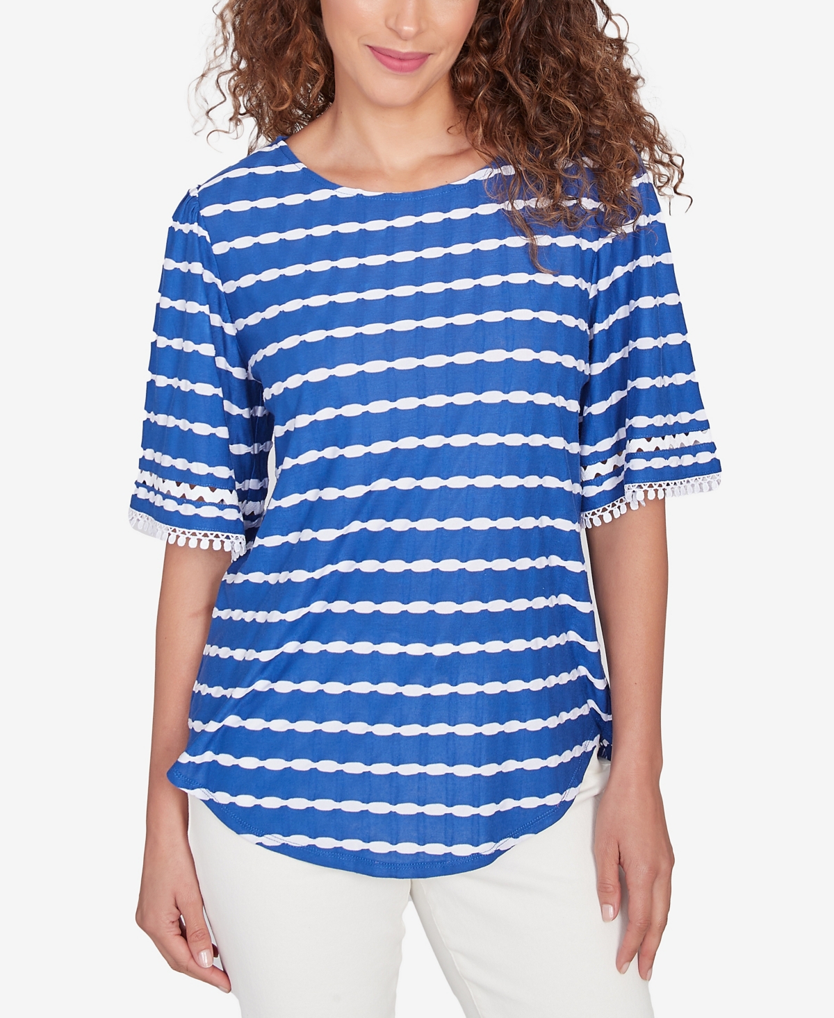 Petite Tapered Stripe Textured T-Shirt - Blue multi