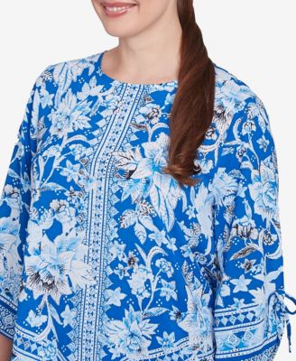 Petite Bohemian Batik Floral Border Print Crepe Tunic Top