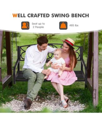 Patio Hanging Porch Swing Outdoor 2-Person Metal Swing Bench Chair w/ Chains
