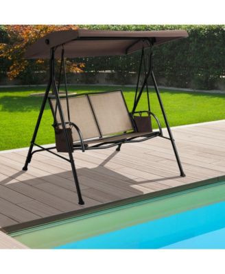 2-Person Patio Swing with Adjustable Canopy and 2 Storage Pocket