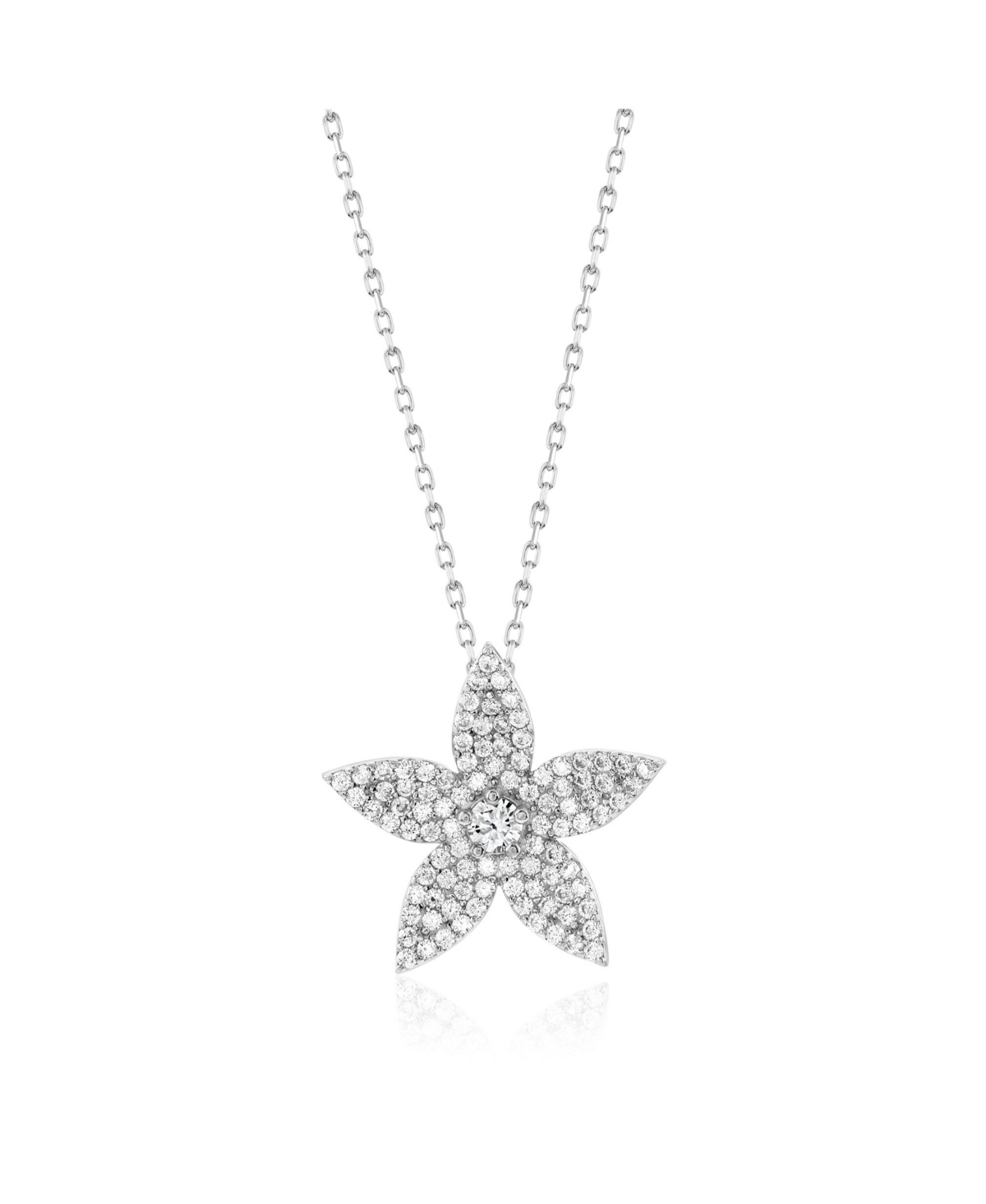 Suzy Levian Sterling Silver Cubic Zirconia Pave Flower Pendant - Silver