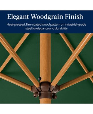 10ft Outdoor Woodgrain Pattern Steel Market Patio Umbrella w/ Crank, Tilt