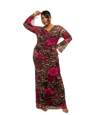 Women's Leopard Print Mesh Maxi Dress