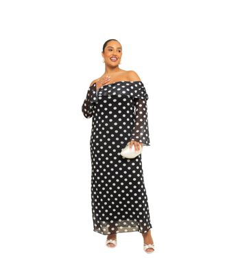 Women's Off The Shoulder Polka Dot Midi Dress