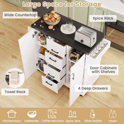 Rolling Kitchen Island Cart on Wheels with Storage Cabinets