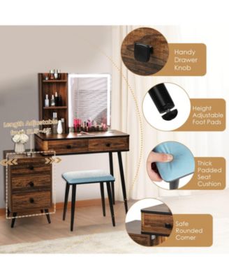 2Pc MDF And Stell Lighted Mirror Vanity Makeup Table Set