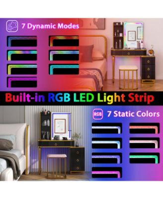 Vanity Table Set with RGB LED Lights and Wireless Charging Station