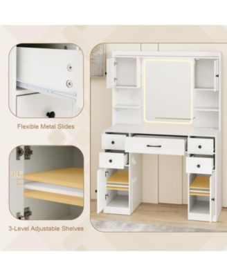 Makeup Vanity Desk with Lighted Mirror and Charging Station