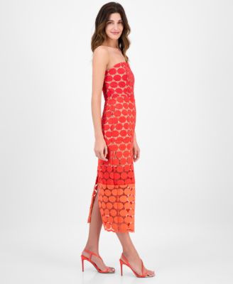 Women's Dotted Lace Strapless Midi Dress