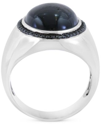 EFFY&reg; Men's Onyx (17 x 12-1/2mm) & Black Spinel (1/4 ct. t.w.) Oval Statement Ring in Sterling Silver