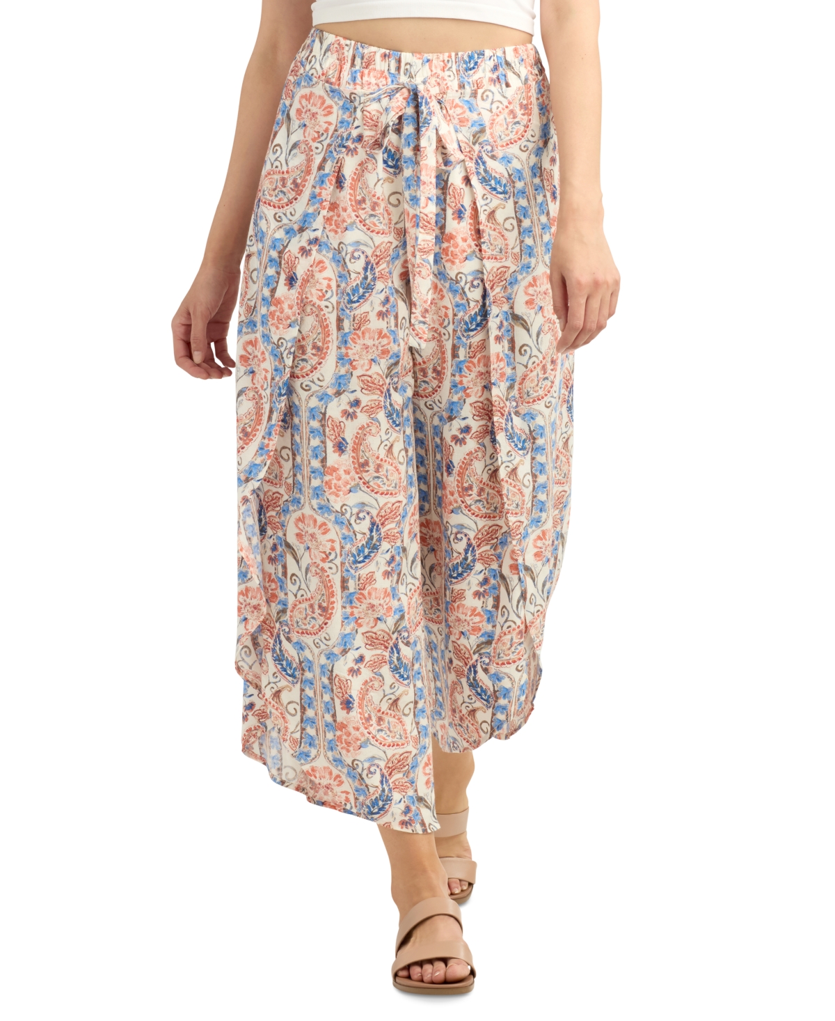 Juniors' Printed Wrap Dolphin-Hem Pants - Pat E